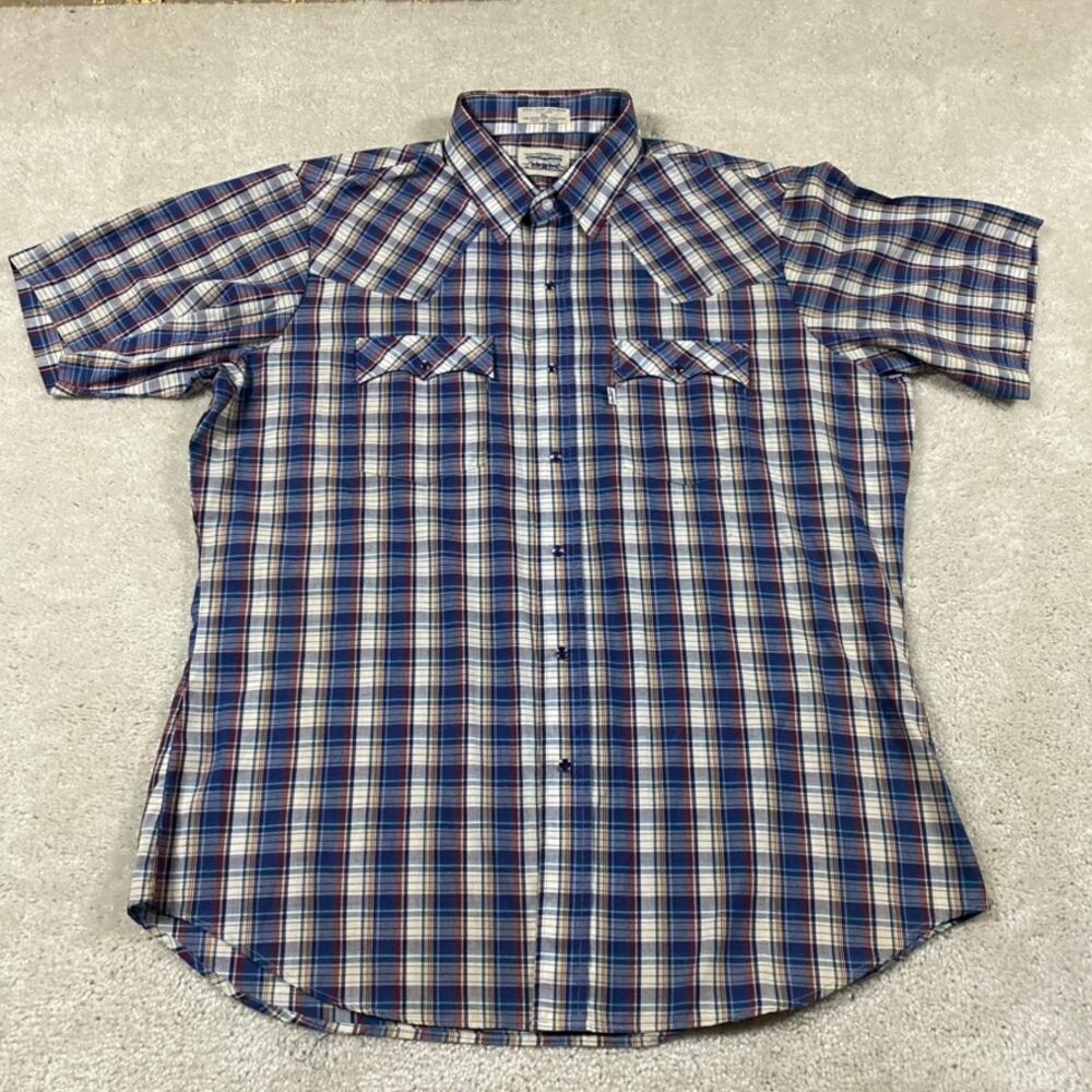 VTG Levi’s Shirt Mens XL 80s Pearl Snap Western Rodeo Cowboy Plaid Button Up